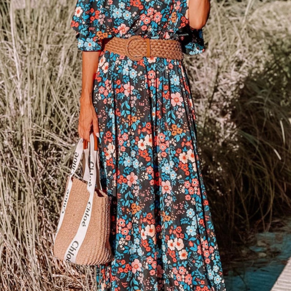 Maxi Pleated Ruffled Multicolored Sundress